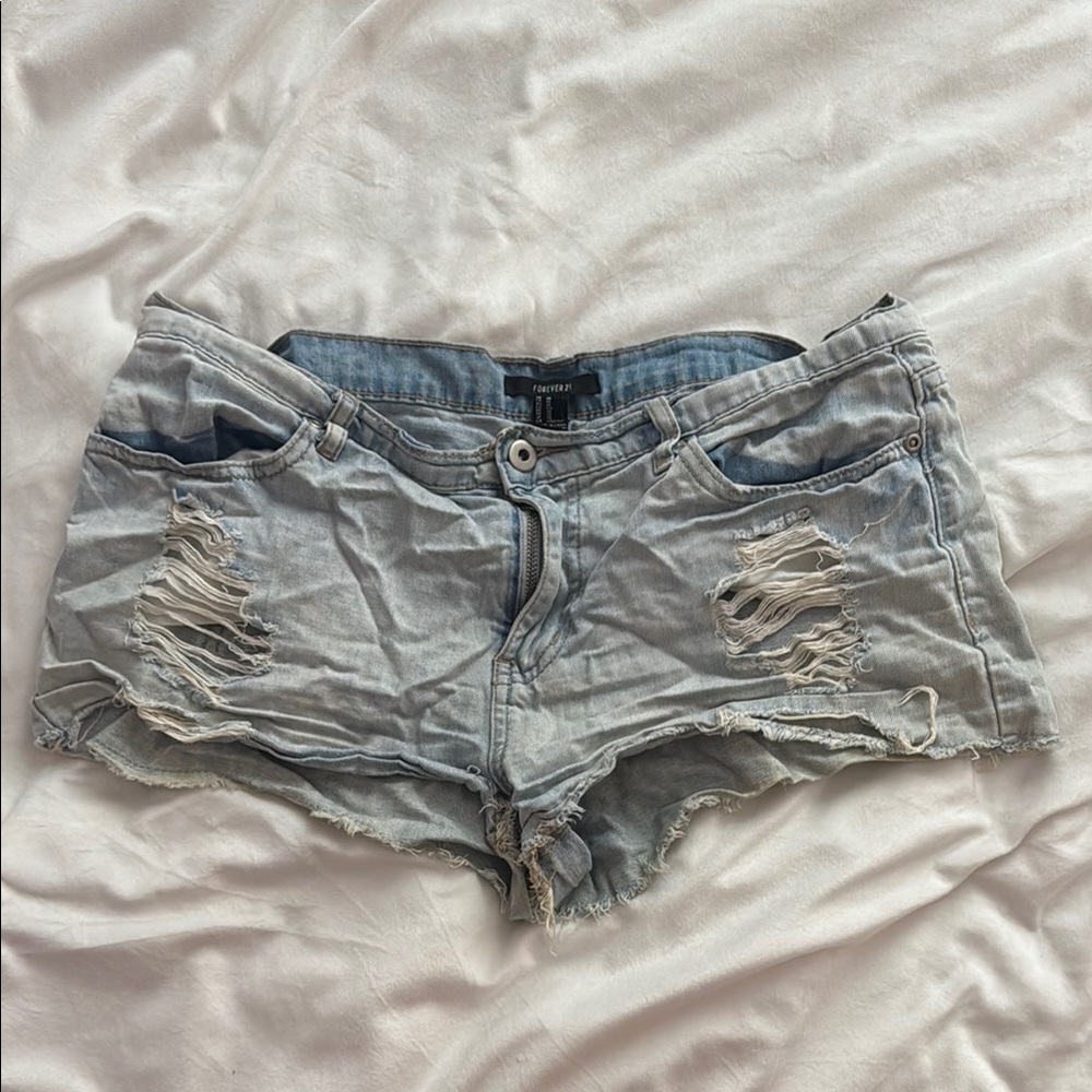 Distressed Lightwash Denim Shorts